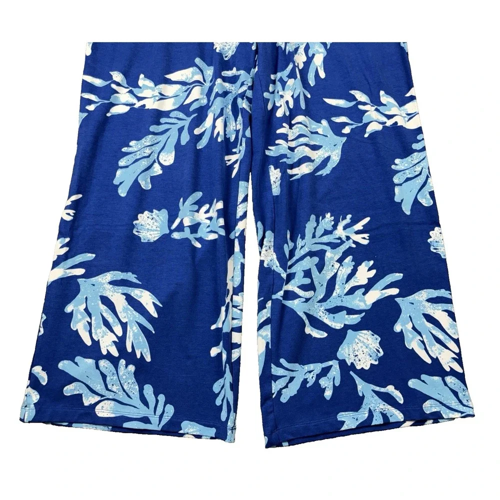 D&Co. BEACH Pants Women S Blue Tropical Floral Boho Beachy Coastal Summer Lounge